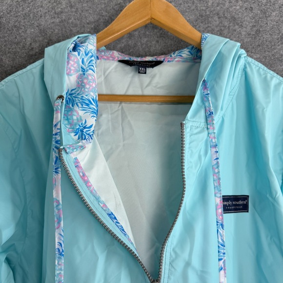 Simply Southern Womens Rain Jacket/Coat XXL Pullover 1/4 Zip Hood Light Blue - Picture 3 of 13